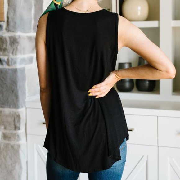 Bamboo Babydoll V-Neck Tank In Black - Picture 4 of 5